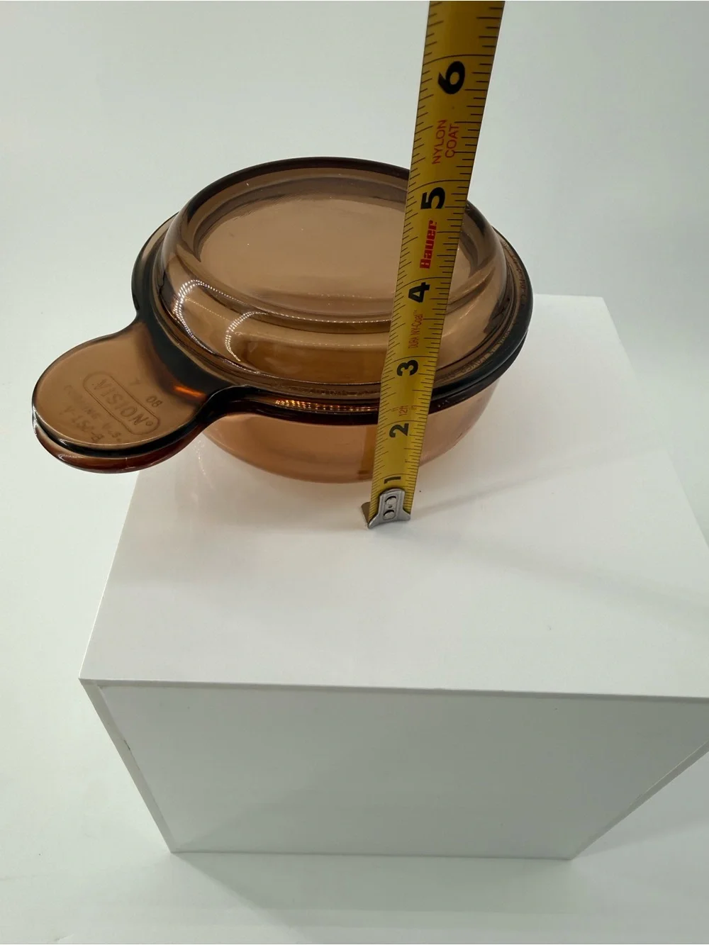 Amber Glass Covered Serving Bowl with Handle